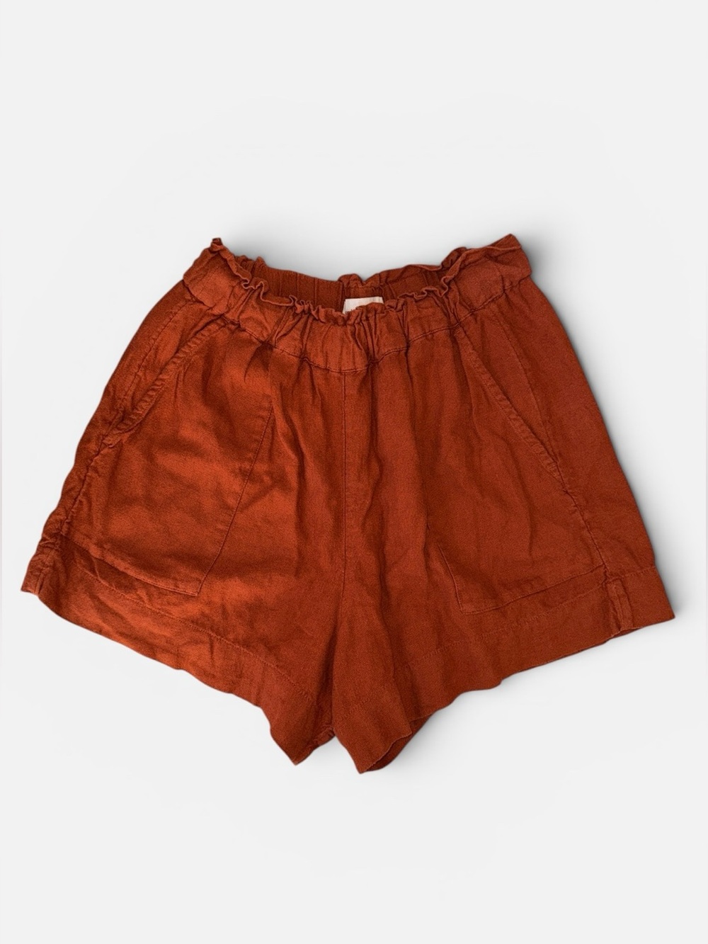 Abercrombie & Fitch Women's Rust Elastic-Waist Linen-Blend Shorts - Small (flaw)